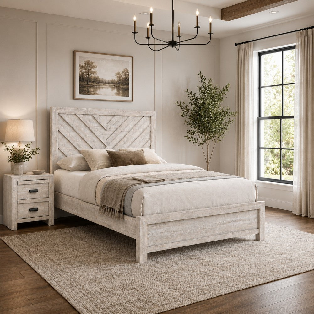 Queen Bedroom Set, Beige, Black Wood, 2 Piece Set with Nightstand