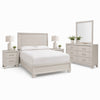 Queen Bedroom Set, White, Silver, Cream Wood, 4 Piece Set with 2 Nightstands and Dresser