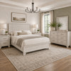 Queen Bedroom Set, White, Silver, Cream Wood, 4 Piece Set with 2 Nightstands and Dresser