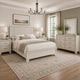 Queen Bedroom Set, White, Silver, Cream Wood, 4 Piece Set with 2 Nightstands and Dresser