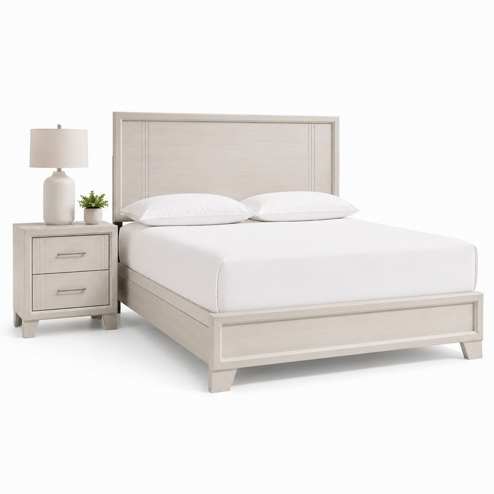 Queen Bedroom Set, White, Silver Wood, 2 Piece Set with Nightstand