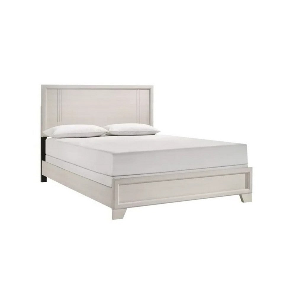 Queen Bedroom Set, White, Silver Wood, 2 Piece Set with Nightstand