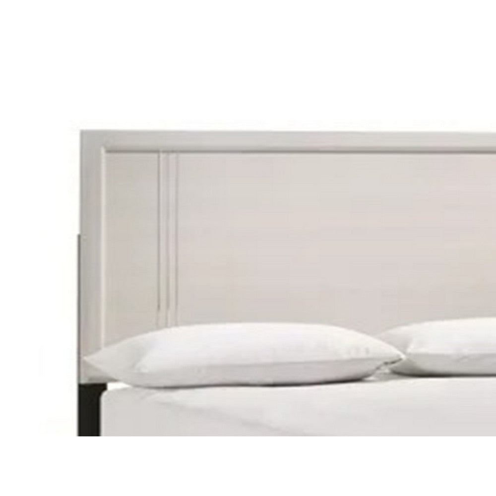 Queen Bedroom Set, White, Silver Wood, 2 Piece Set with Nightstand