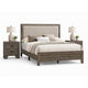 Queen Bedroom Set, Gray, Ivory, Brown Wood, 3 Piece Set with 2 Nightstands