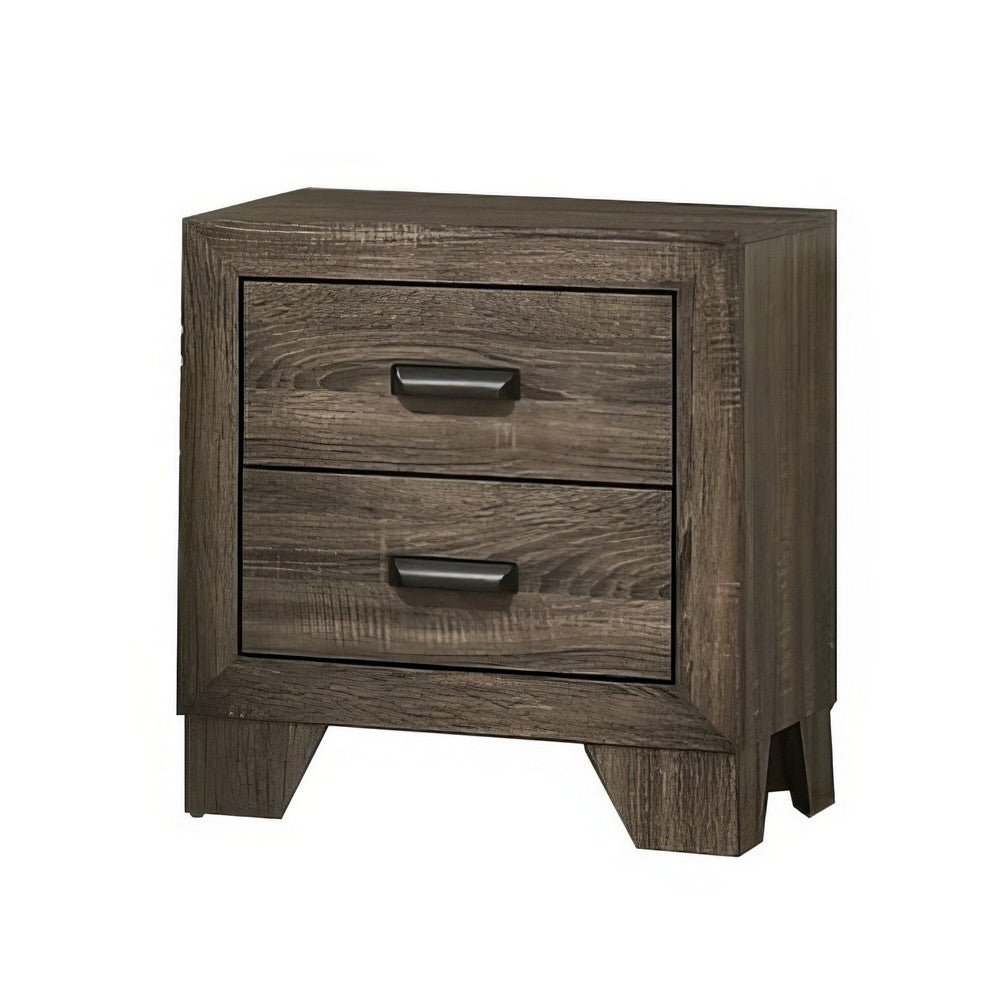Queen Bedroom Set, Gray, Ivory, Brown Wood, 3 Piece Set with 2 Nightstands