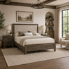 Queen Bedroom Set, Gray, Ivory, Brown Wood, 3 Piece Set with 2 Nightstands
