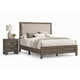 King Bedroom Set, Gray, Ivory, Brown Wood, 2 Piece Set with Nightstand