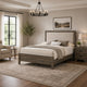 King Bedroom Set, Gray, Ivory, Brown Wood, 2 Piece Set with Nightstand