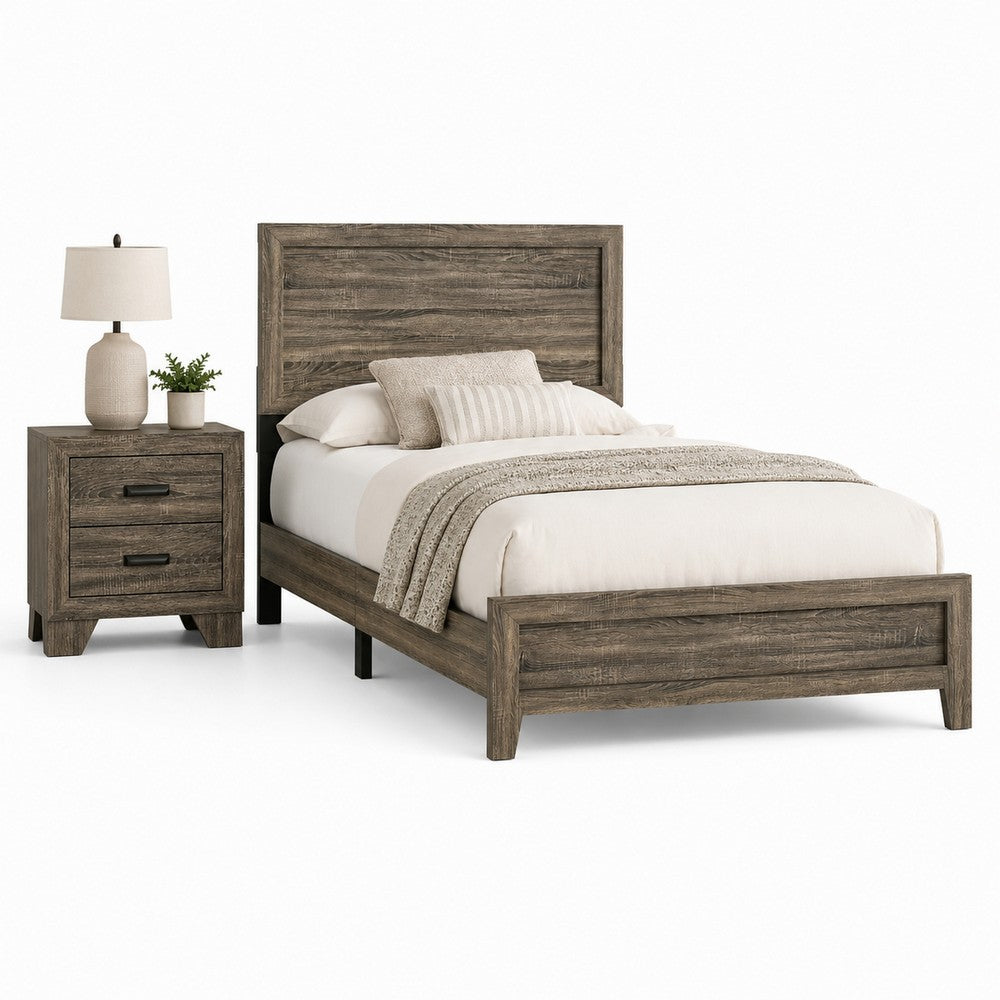 Full Bedroom Set, Brown Wood, 2 Piece Set with Nightstand