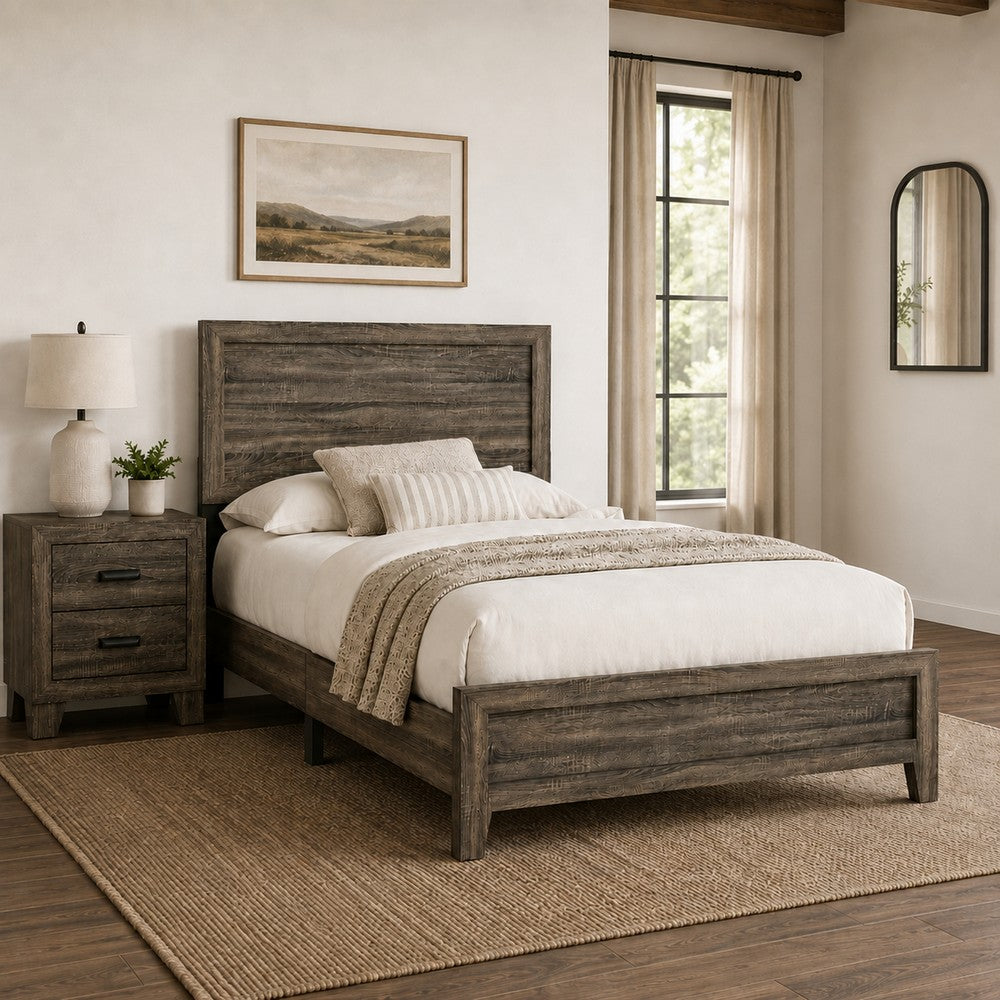 Full Bedroom Set, Brown Wood, 2 Piece Set with Nightstand