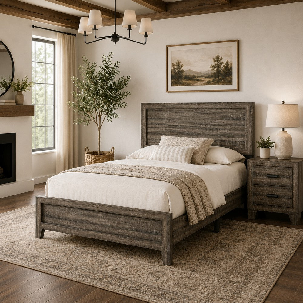 Full Bedroom Set, Brown Wood, 2 Piece Set with Nightstand