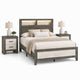 Queen Bedroom Set, Gray, White, Light Ash, Black Wood, 3 Piece Set with 2 Nightstands