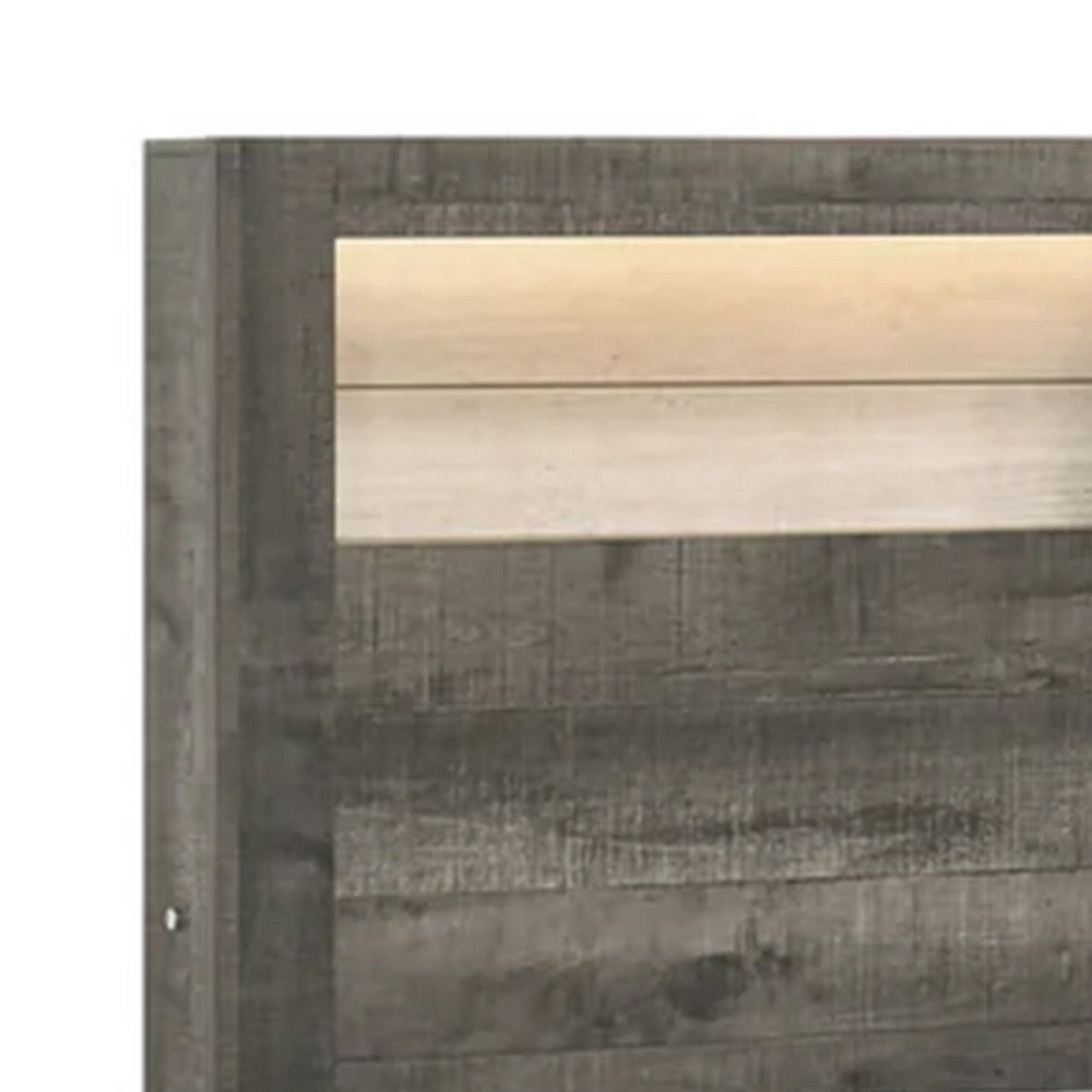 Queen Bedroom Set, Gray, White, Light Ash, Black Wood, 3 Piece Set with 2 Nightstands