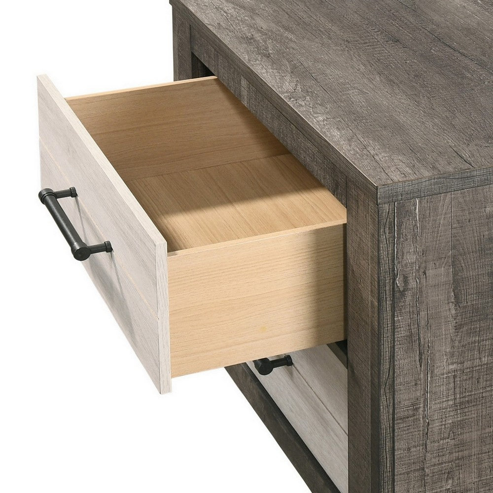 Queen Bedroom Set, Gray, White, Light Ash, Black Wood, 3 Piece Set with 2 Nightstands