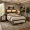 Queen Bedroom Set, Gray, White, Light Ash, Black Wood, 3 Piece Set with 2 Nightstands