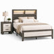 Queen Bedroom Set, Gray, White, Light Ash, Black Wood, 2 Piece Set with Nightstand