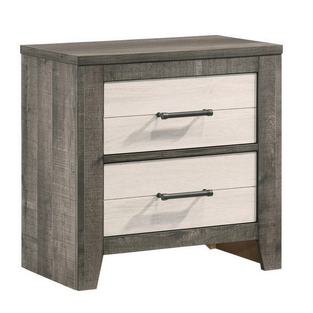 Queen Bedroom Set, Gray, White, Light Ash, Black Wood, 2 Piece Set with Nightstand
