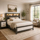 Queen Bedroom Set, Gray, White, Light Ash, Black Wood, 2 Piece Set with Nightstand