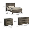 King Bedroom Set, Gray, Ebony Black Wood, 4 Piece Set with Dresser and 2 Nightstands