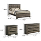 King Bedroom Set, Gray, Ebony Black Wood, 4 Piece Set with Dresser and 2 Nightstands