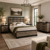 King Bedroom Set, Gray, Ebony Black Wood, 4 Piece Set with Dresser and 2 Nightstands