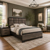 King Bedroom Set, Gray, Ebony Black Wood, 2 Piece Set with Nightstand