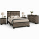 Queen Bedroom Set, Gray, Ebony Black Wood, 4 Piece Set with Dresser and 2 Nightstands
