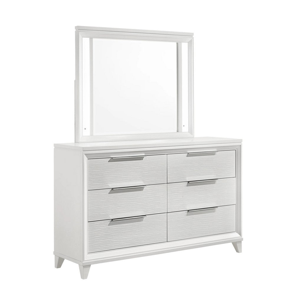 King Bedroom Set, White, Silver Wood, 4 Piece Set with Dresser and 2 Nightstands