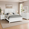 King Bedroom Set, White, Silver Wood, 4 Piece Set with Dresser and 2 Nightstands