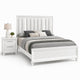 King Bedroom Set, White, Silver Wood, 2 Piece Set with Nightstand