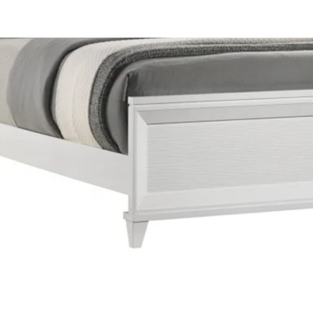 King Bedroom Set, White, Silver Wood, 2 Piece Set with Nightstand
