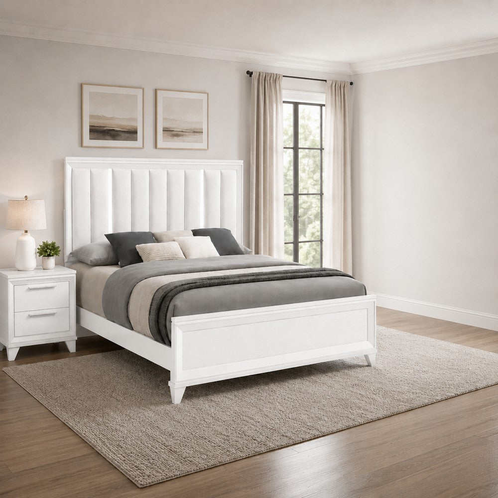 King Bedroom Set, White, Silver Wood, 2 Piece Set with Nightstand