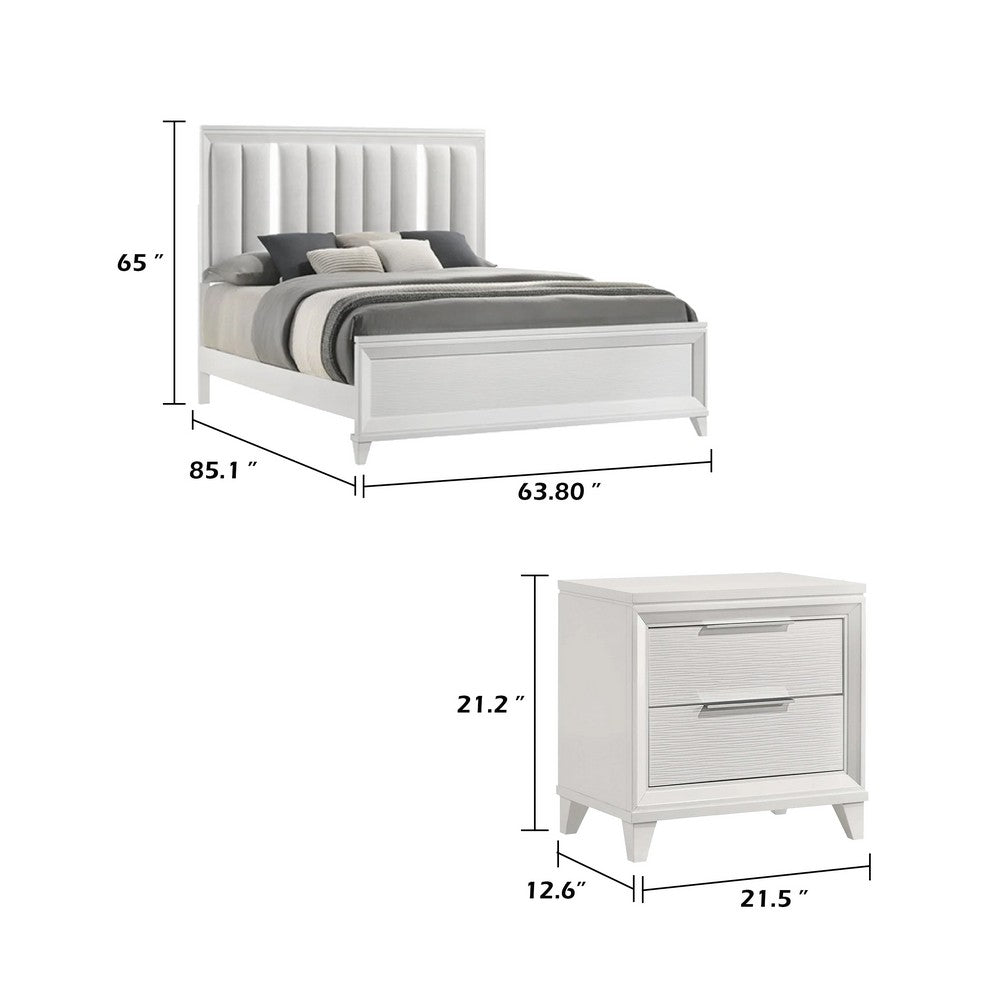 Queen Bedroom Set, White, Silver Wood, 3 Piece Set with 2 Nightstands