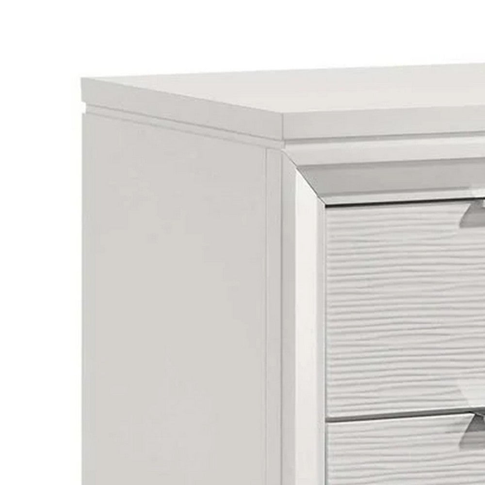 Queen Bedroom Set, White, Silver Wood, 2 Piece Set with Nightstand