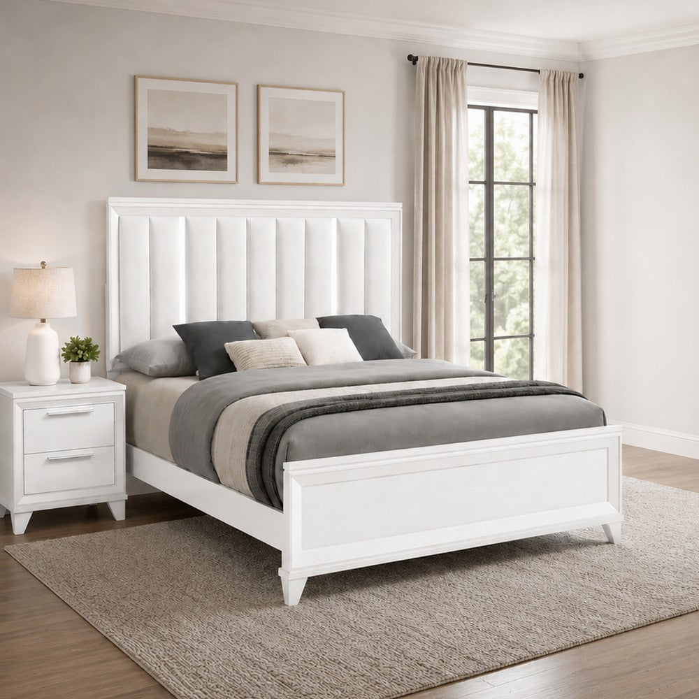 Queen Bedroom Set, White, Silver Wood, 2 Piece Set with Nightstand
