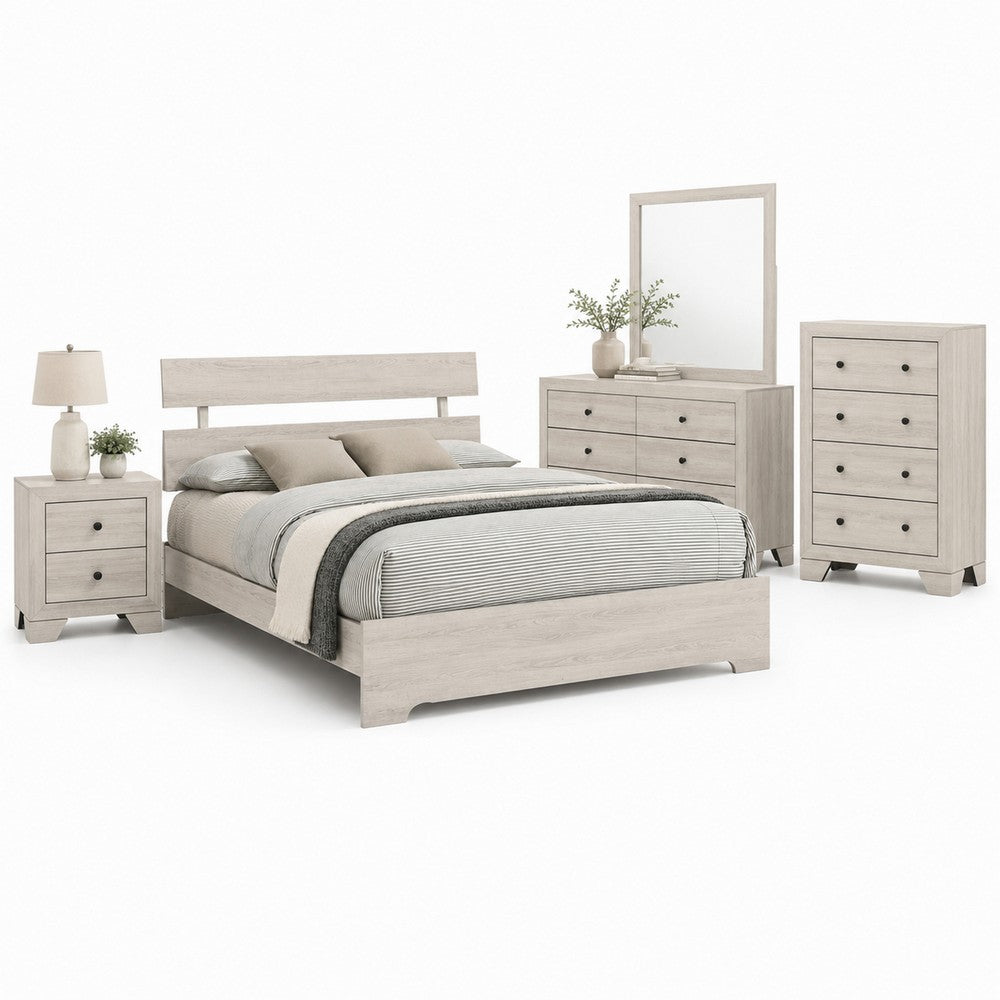 Full Bedroom Set, White, Black Wood, 4 Piece Set with Nightstand, Dresser, and Chest