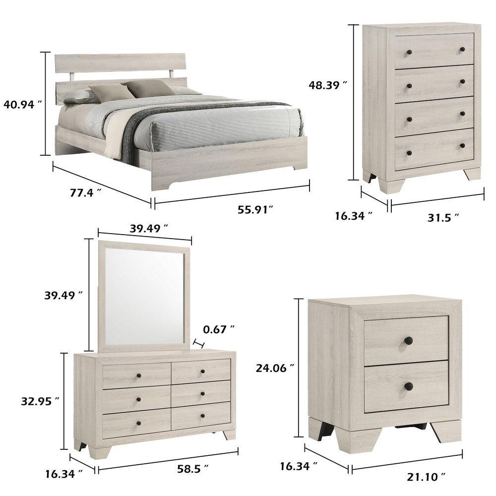 Full Bedroom Set, White, Black Wood, 4 Piece Set with Nightstand, Dresser, and Chest