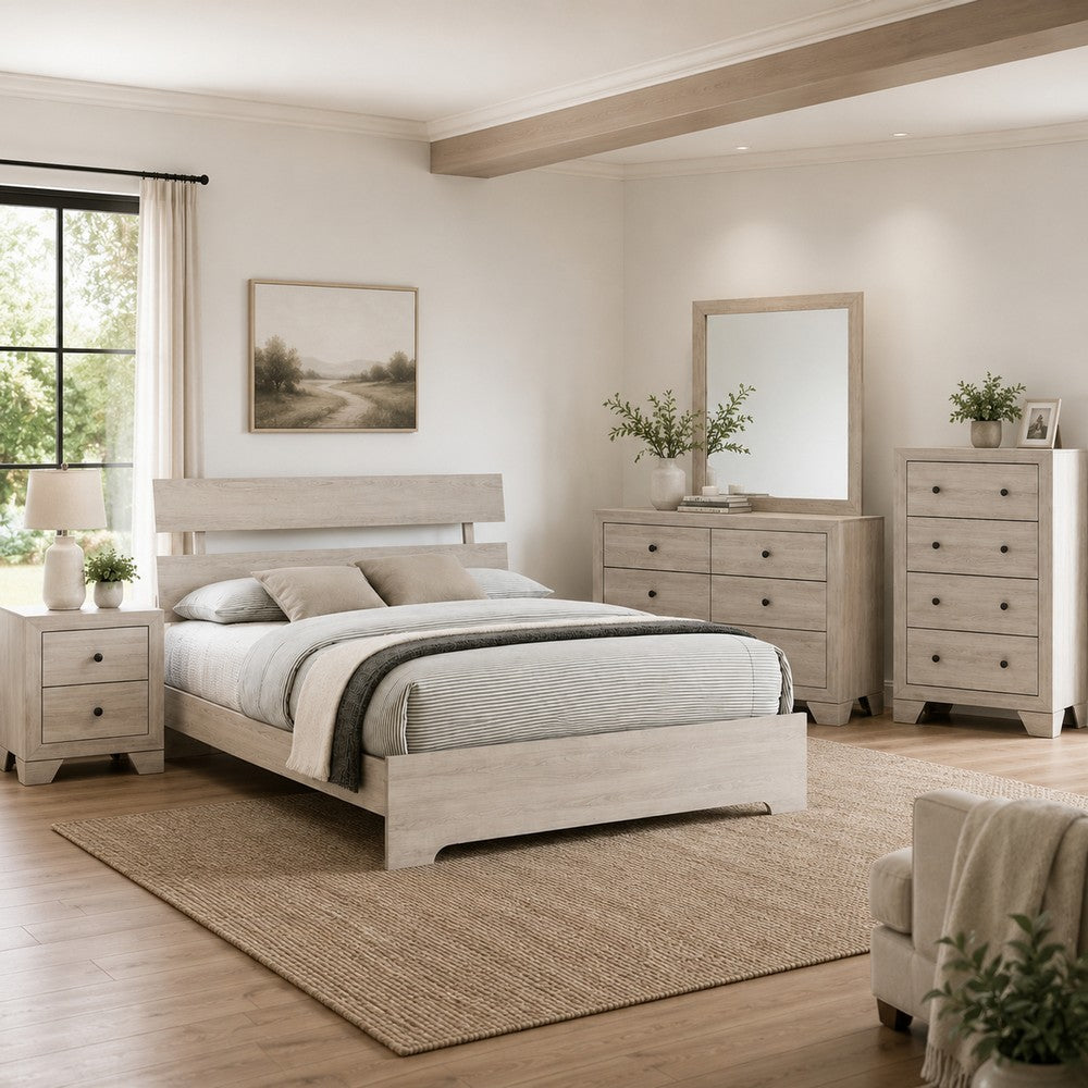 Full Bedroom Set, White, Black Wood, 4 Piece Set with Nightstand, Dresser, and Chest