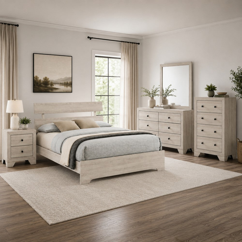 Full Bedroom Set, White, Black Wood, 4 Piece Set with Nightstand, Dresser, and Chest