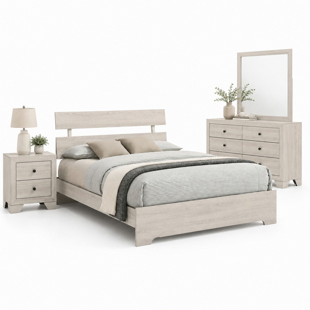 Full Bedroom Set, White, Black Wood, 3 Piece Set with Nightstand and Dresser