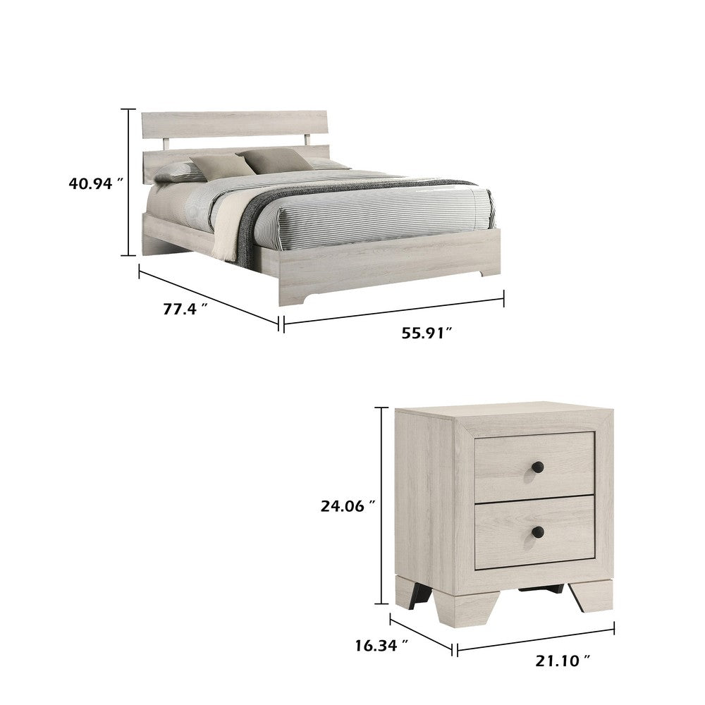Full Bedroom Set, White, Black Wood, 2 Piece Set with Nightstand