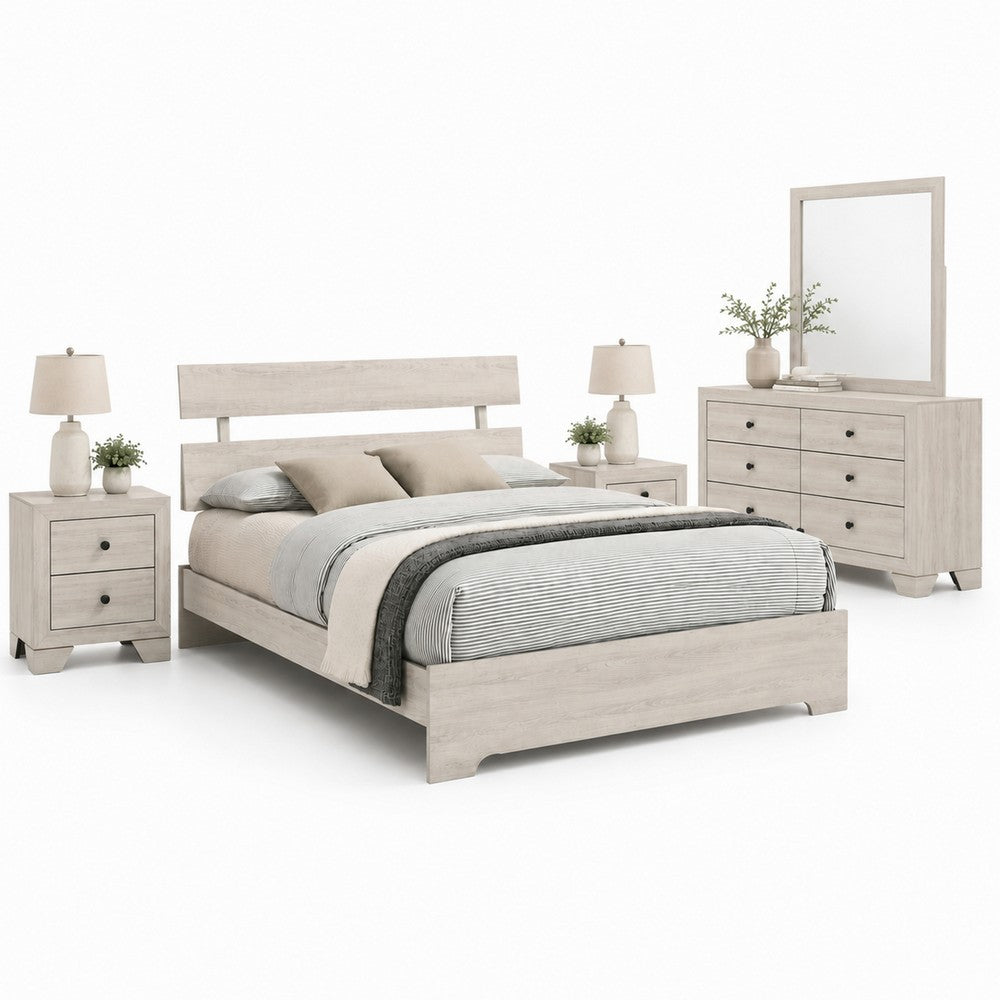 Queen Bedroom Set, White, Black Wood, 4 Piece Set with 2 Nightstands and Dresser