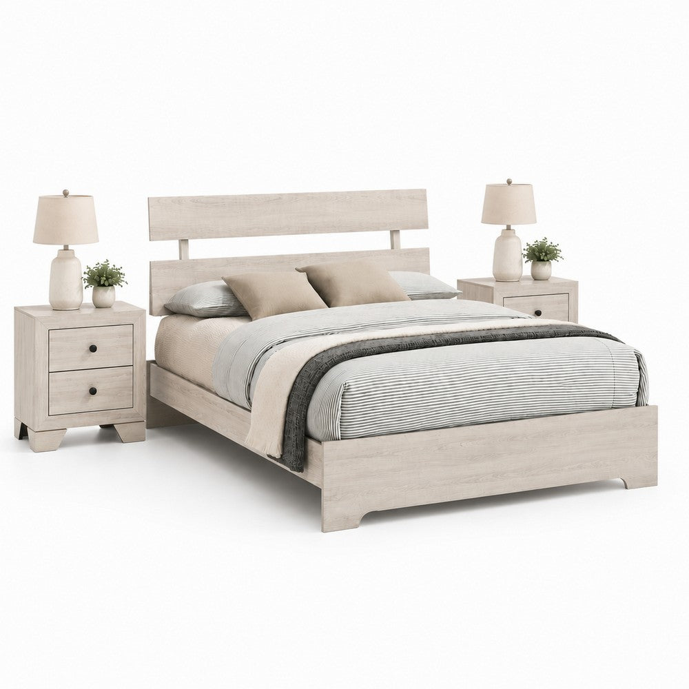 Queen Bedroom Set, White, Black Wood, 3 Piece Set with 2 Nightstands