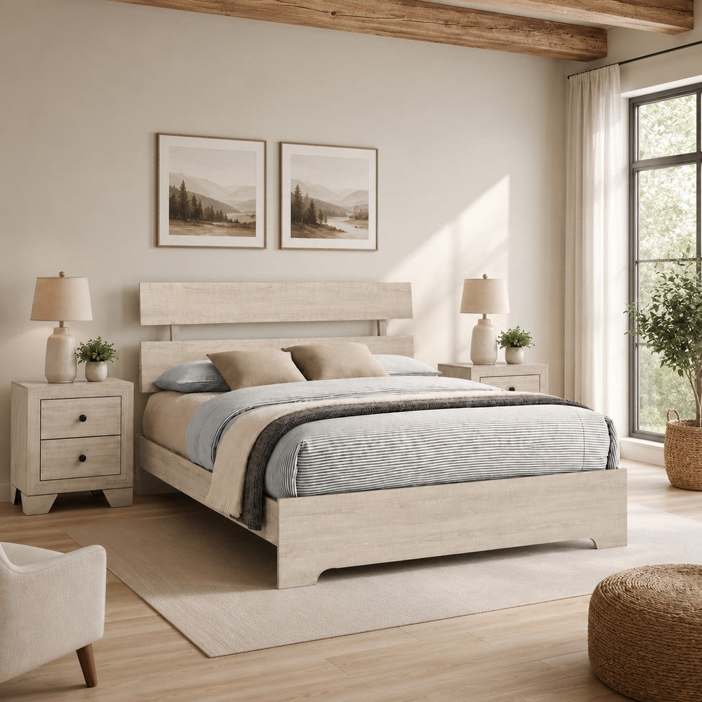 Queen Bedroom Set, White, Black Wood, 3 Piece Set with 2 Nightstands