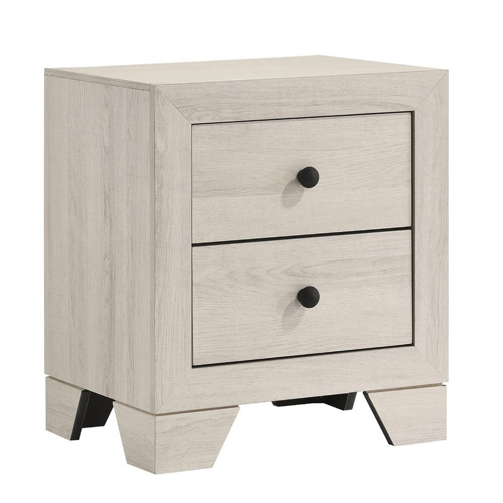 Queen Bedroom Set, White, Black Wood, 2 Piece Set with Nightstand