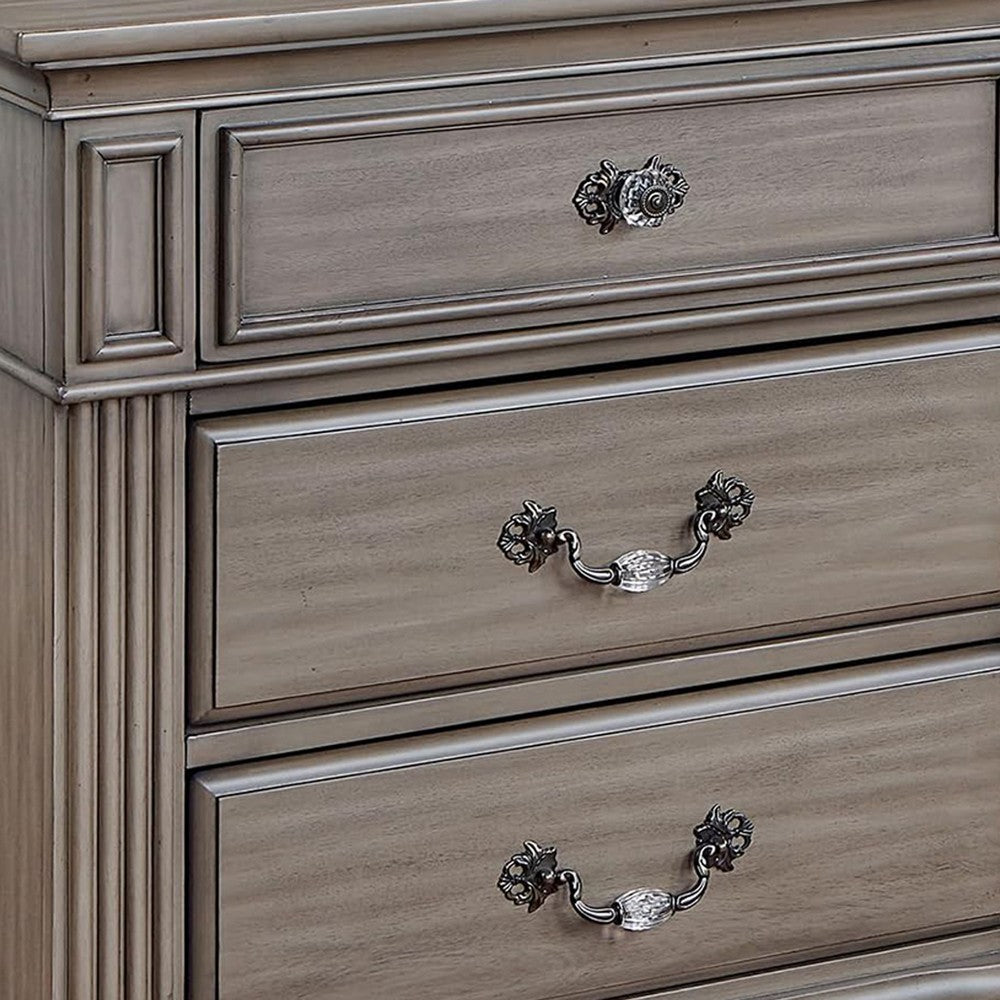 Queen Bedroom Set, Gray, Brass, Clear Wood, 2 Piece Set with Nightstand