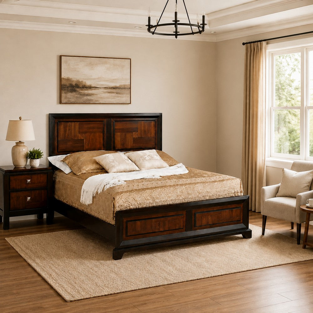 Queen Bedroom Set, Brown Wood, 2 Piece Set with Nightstand