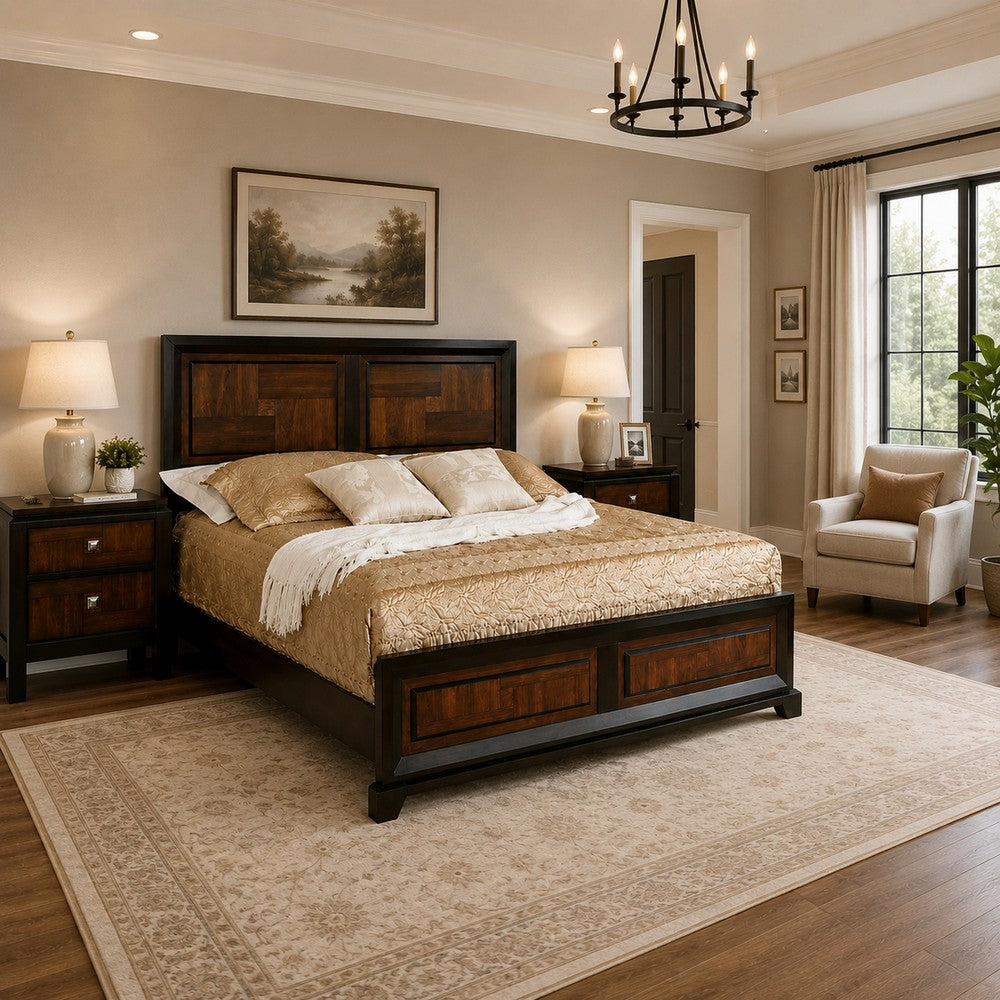 Queen Bedroom Set, Brown Wood, 3 Piece Set with 2 Nightstands
