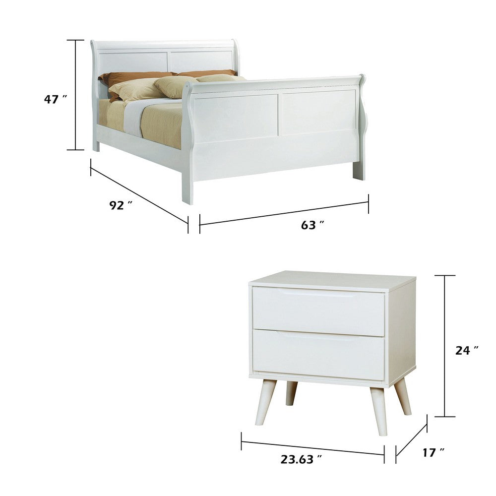 Queen Bedroom Set, White Wood, 3 Piece Set with 2 Nightstands