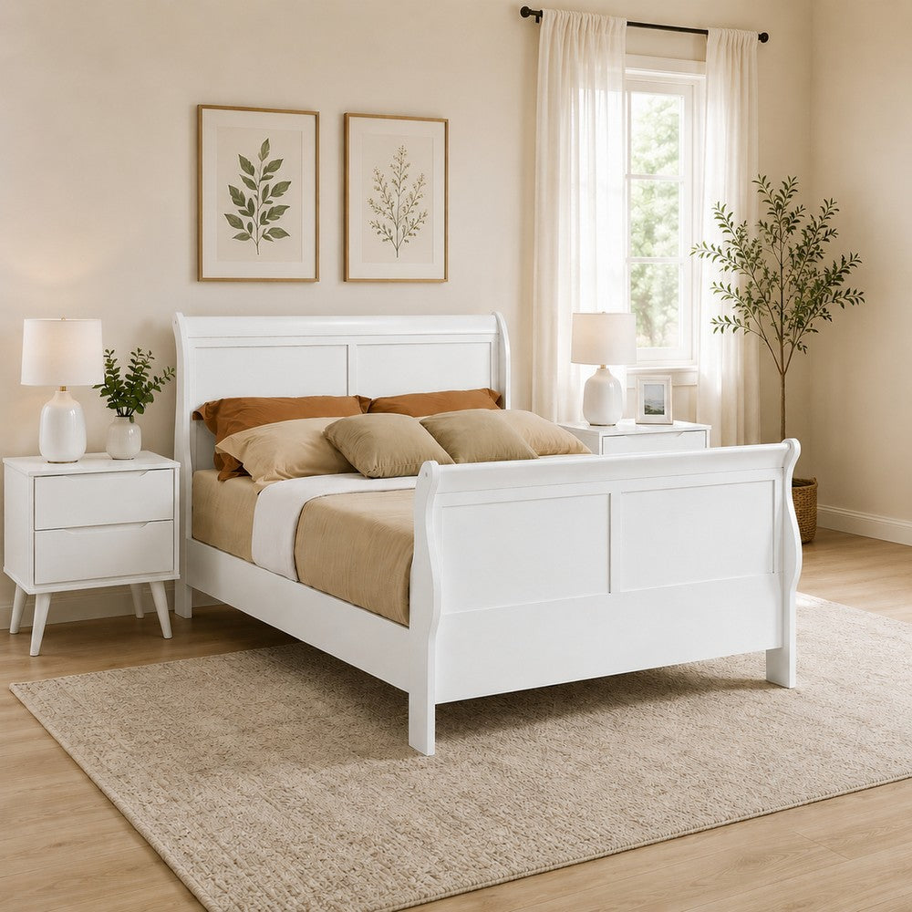 Queen Bedroom Set, White Wood, 3 Piece Set with 2 Nightstands